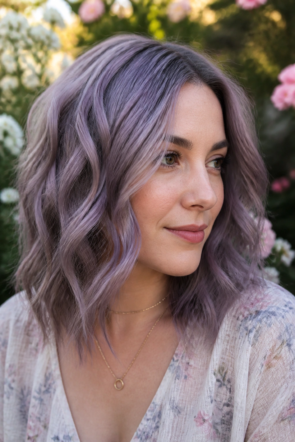 Portrait of a person with smoky orchid waves in natural light