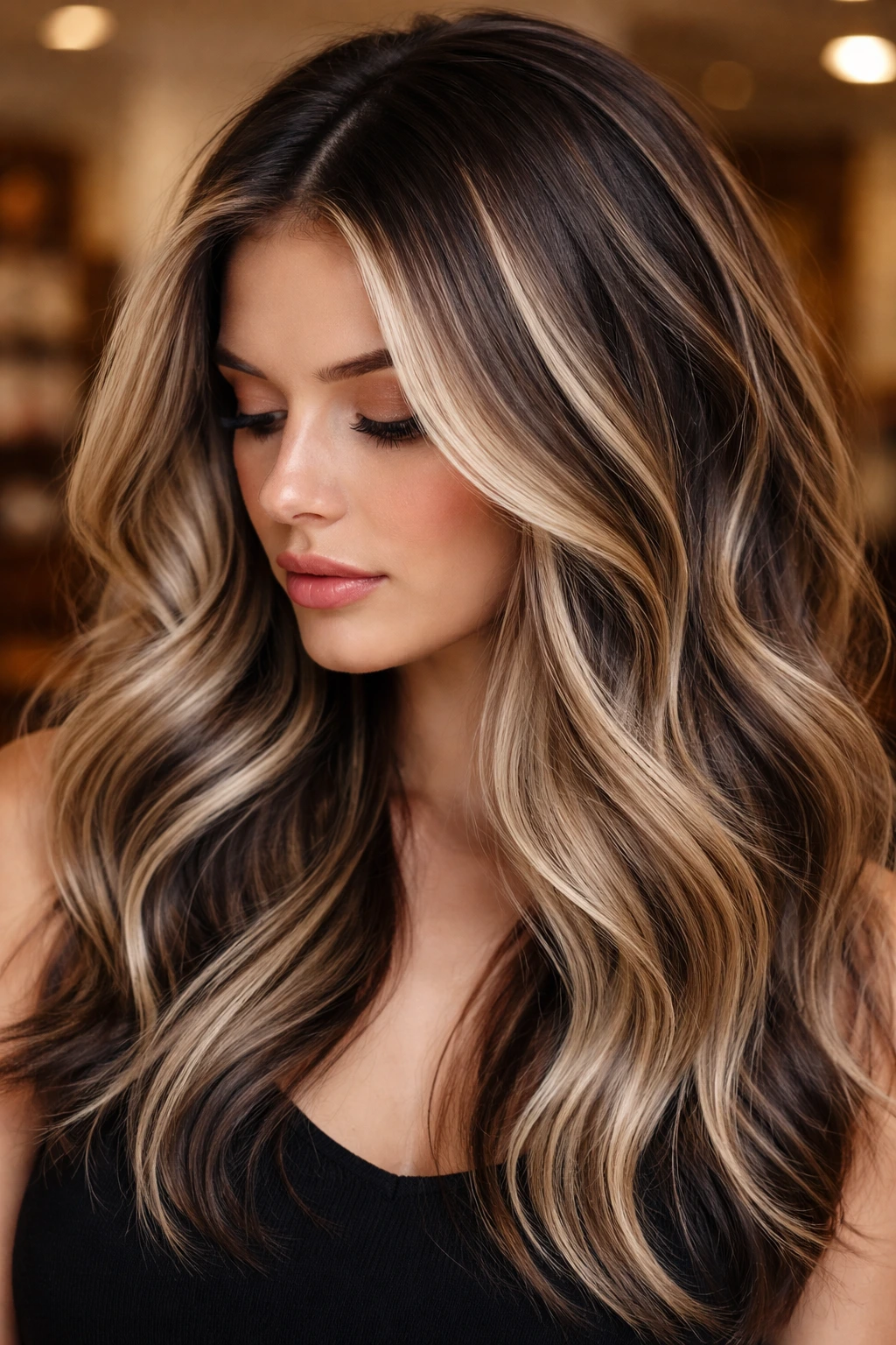 Close-up of a real woman showing smudged root shadowing between natural roots and highlights