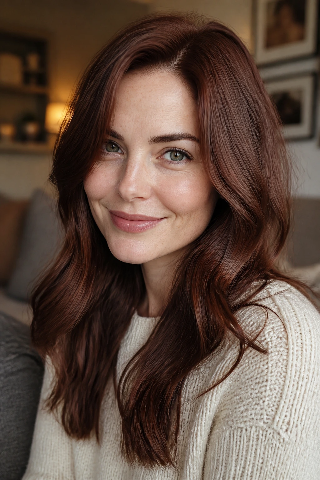 Portrait of a fair-skinned person with Soft Auburn Mahogany hair