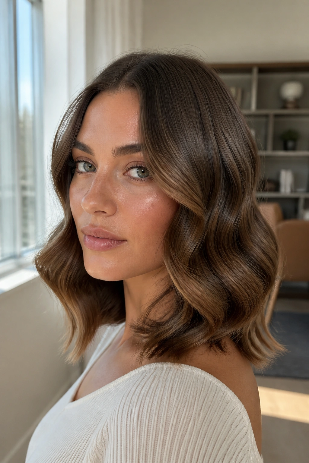 Close-up of a real person with soft barrel waves