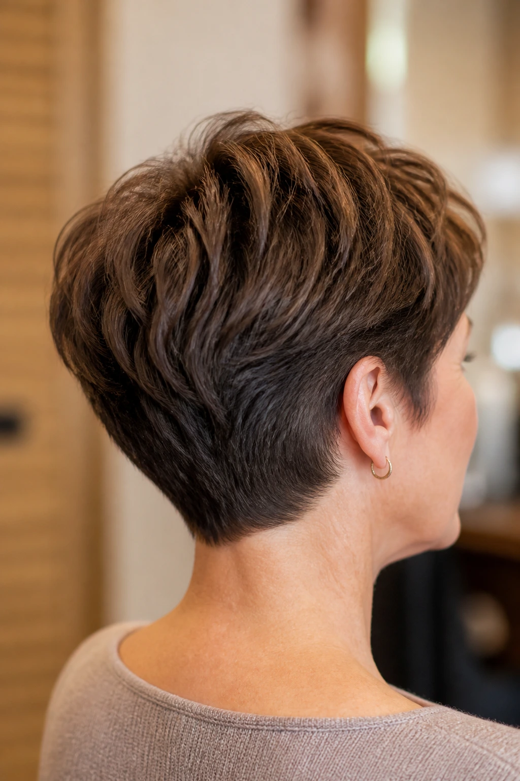 Back view of a real person with a soft crop and tapered nape