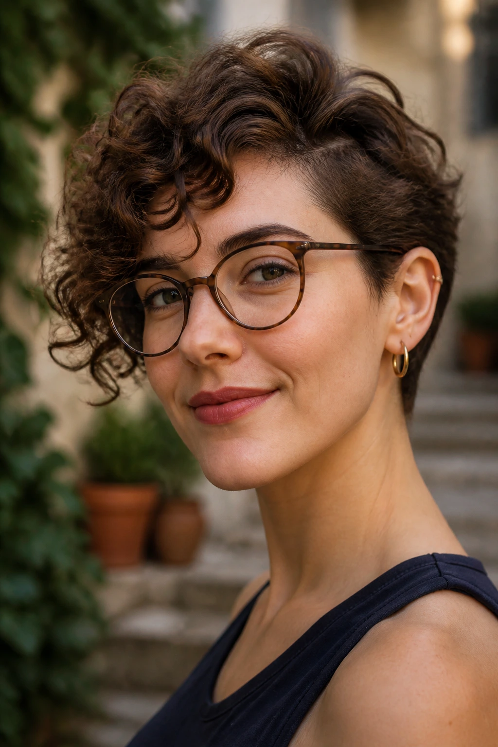 Close-up of a person with soft crop tucked behind ear in outdoor light