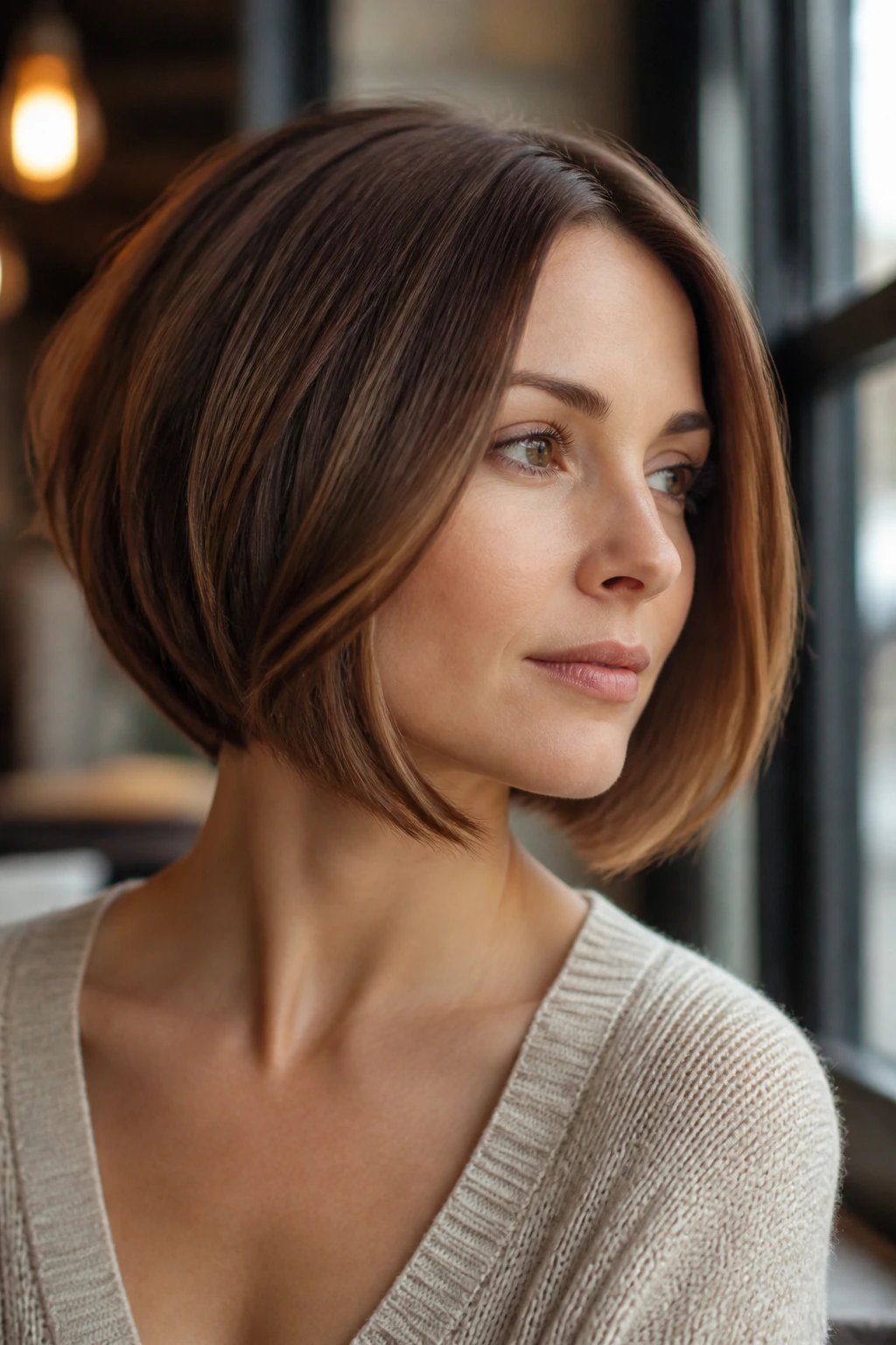 Close-up of a real woman with Soft Graduated Bob.