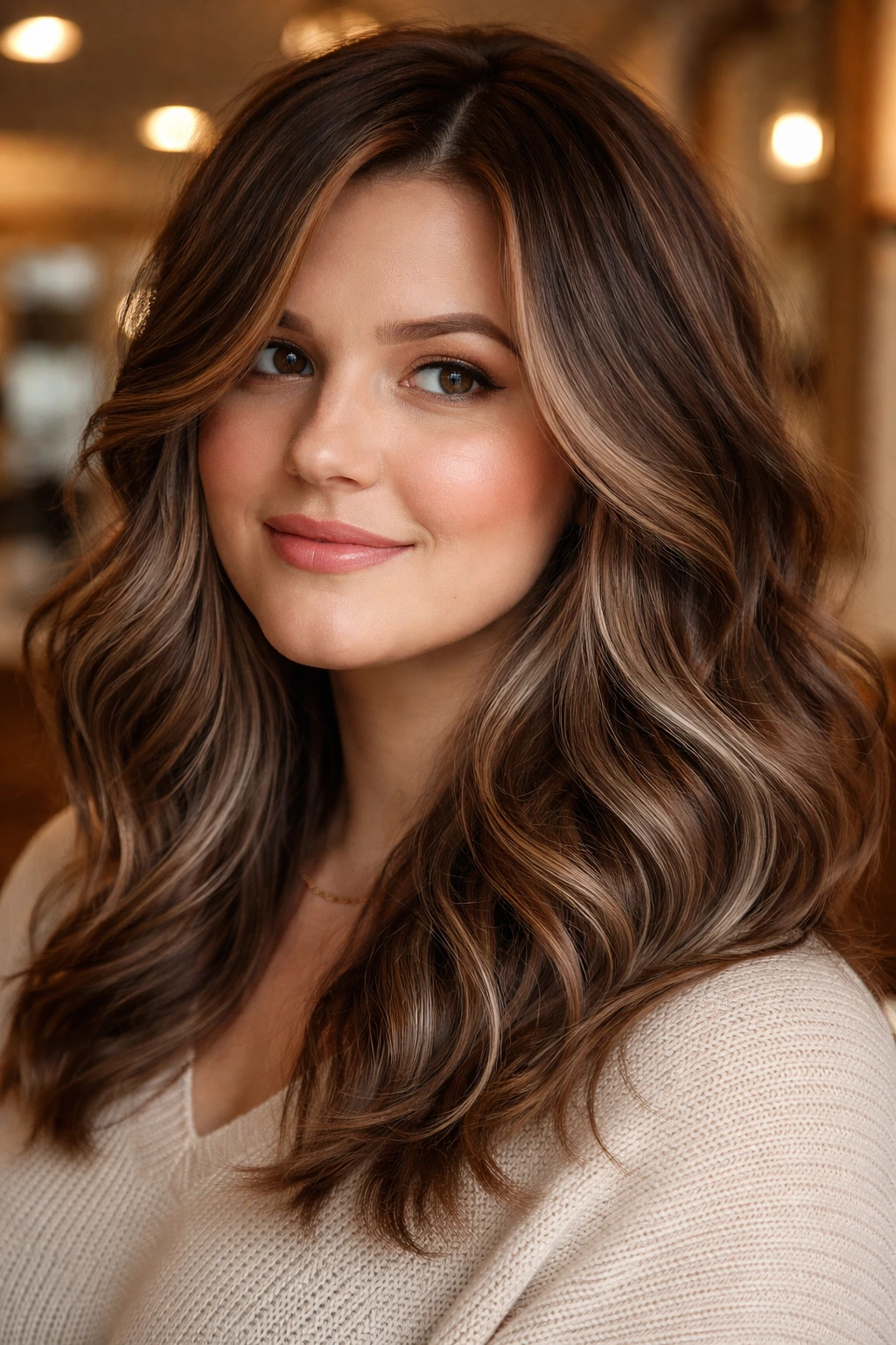 Real person with copper base hair and soft grey highlights