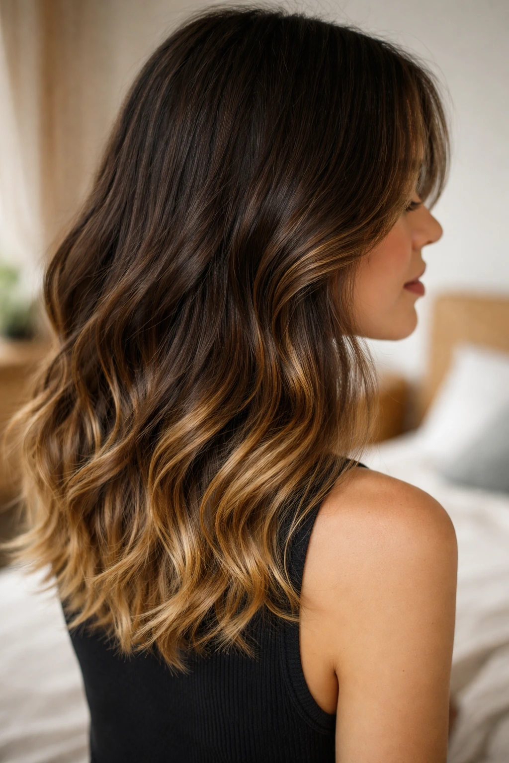 Close-up of hair ends softly tinted honey on a real person.