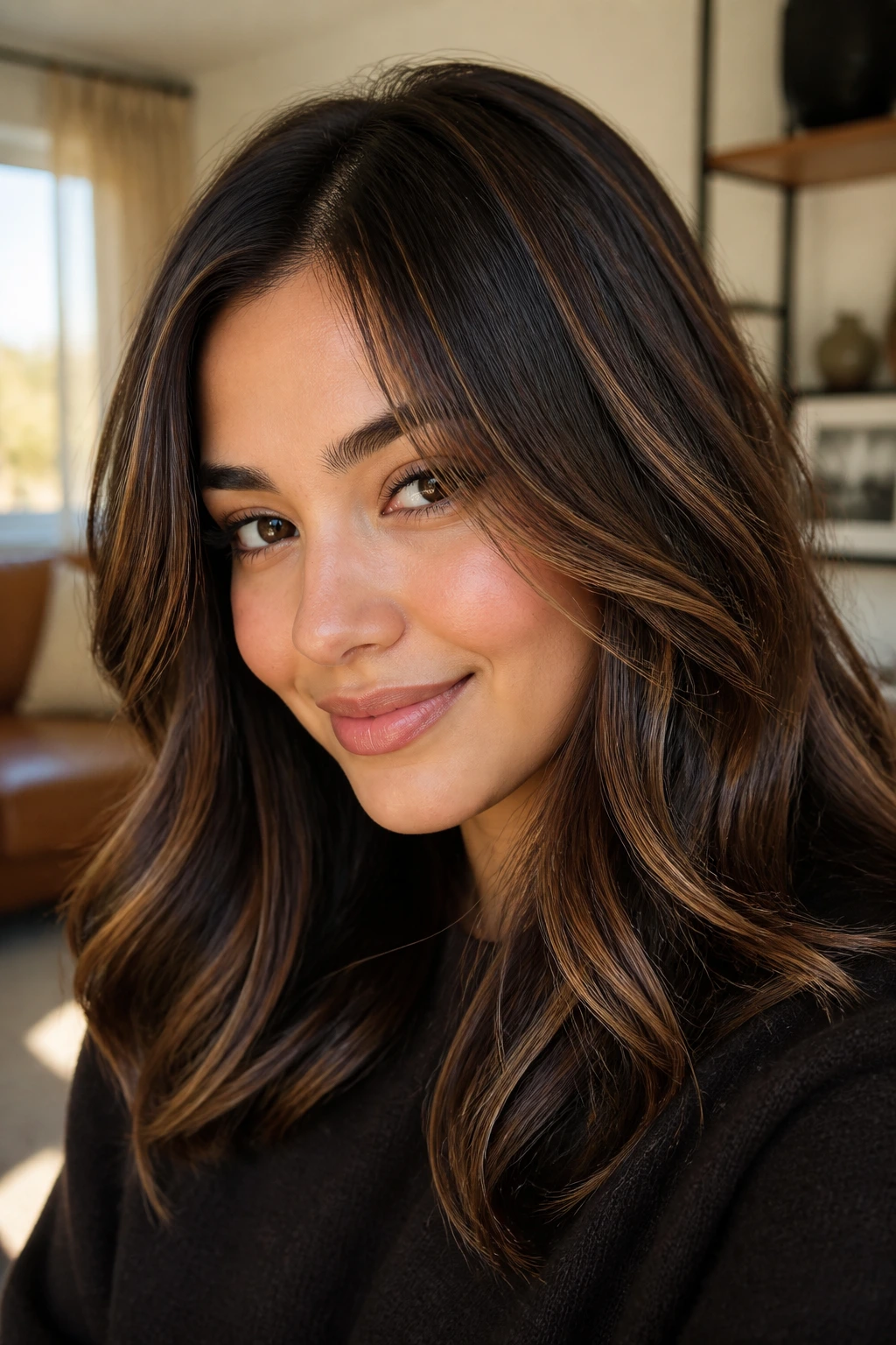 Close-up portrait of a real person with a soft lattice of brown hair tones