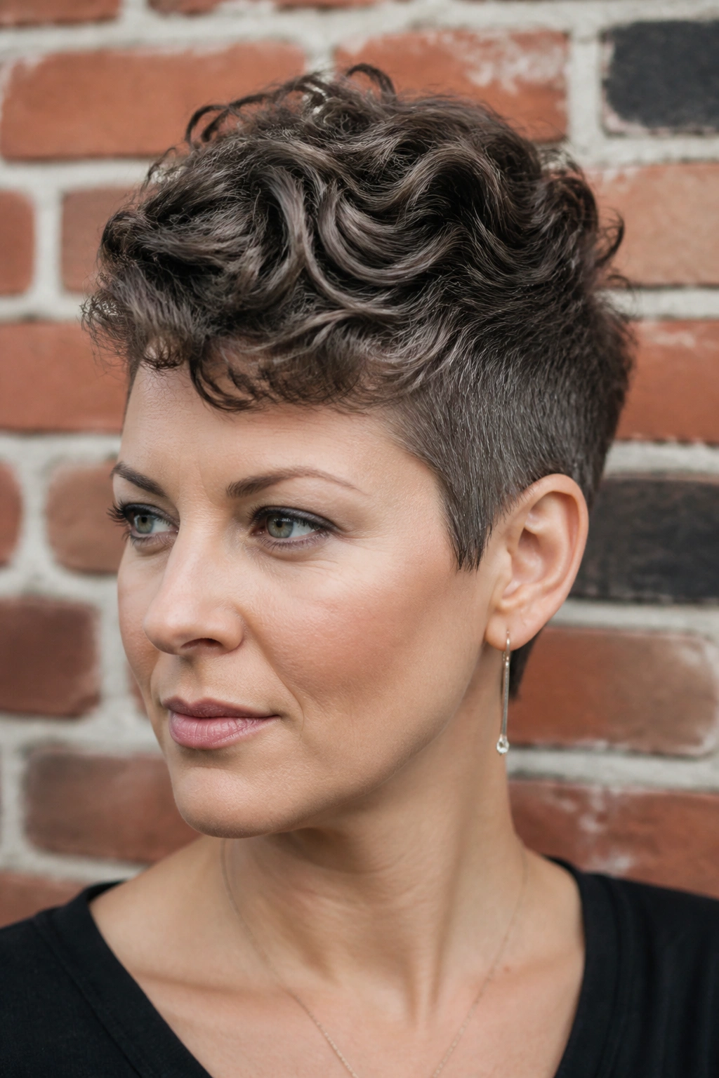 Portrait of a real person with soft mohawk pixie