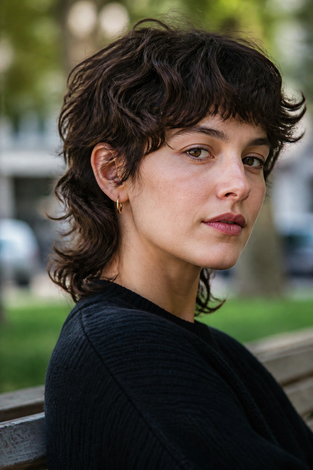 Close-up of a real woman with Soft Mullet With Wavy Texture