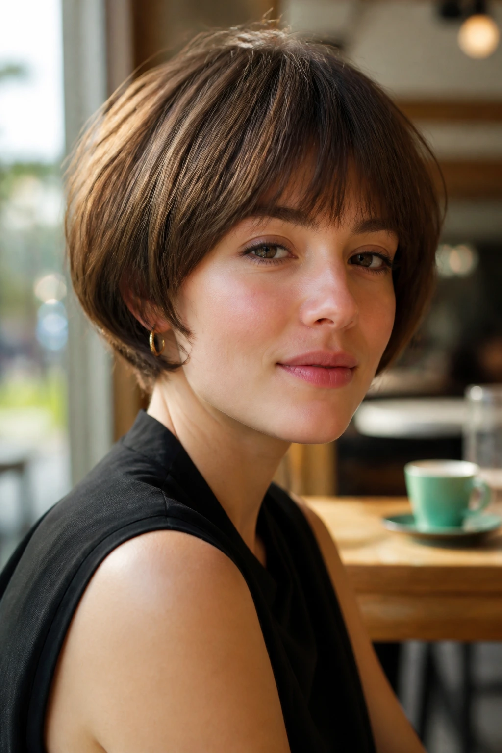 Real woman with soft mushroom French bob featuring a gentle dome shape