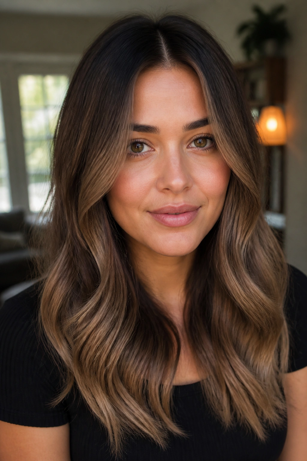 Close-up of a real woman with soft ombré and a diffuse front face frame