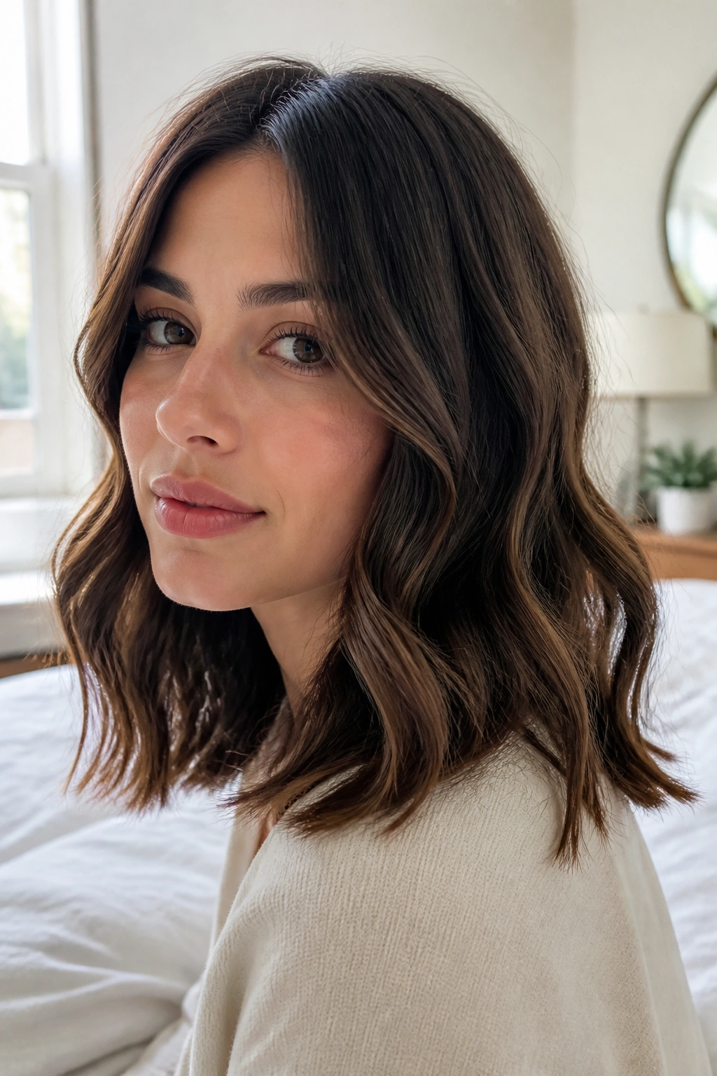 Close-up of soft S-waves on a real person with a light, natural finish