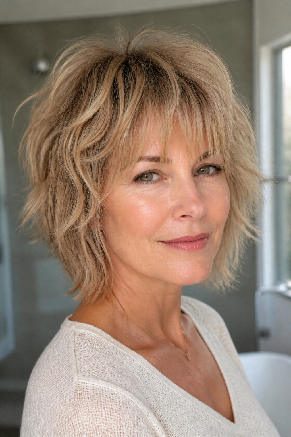 Real person portrait with soft shag and crown texture in bright light