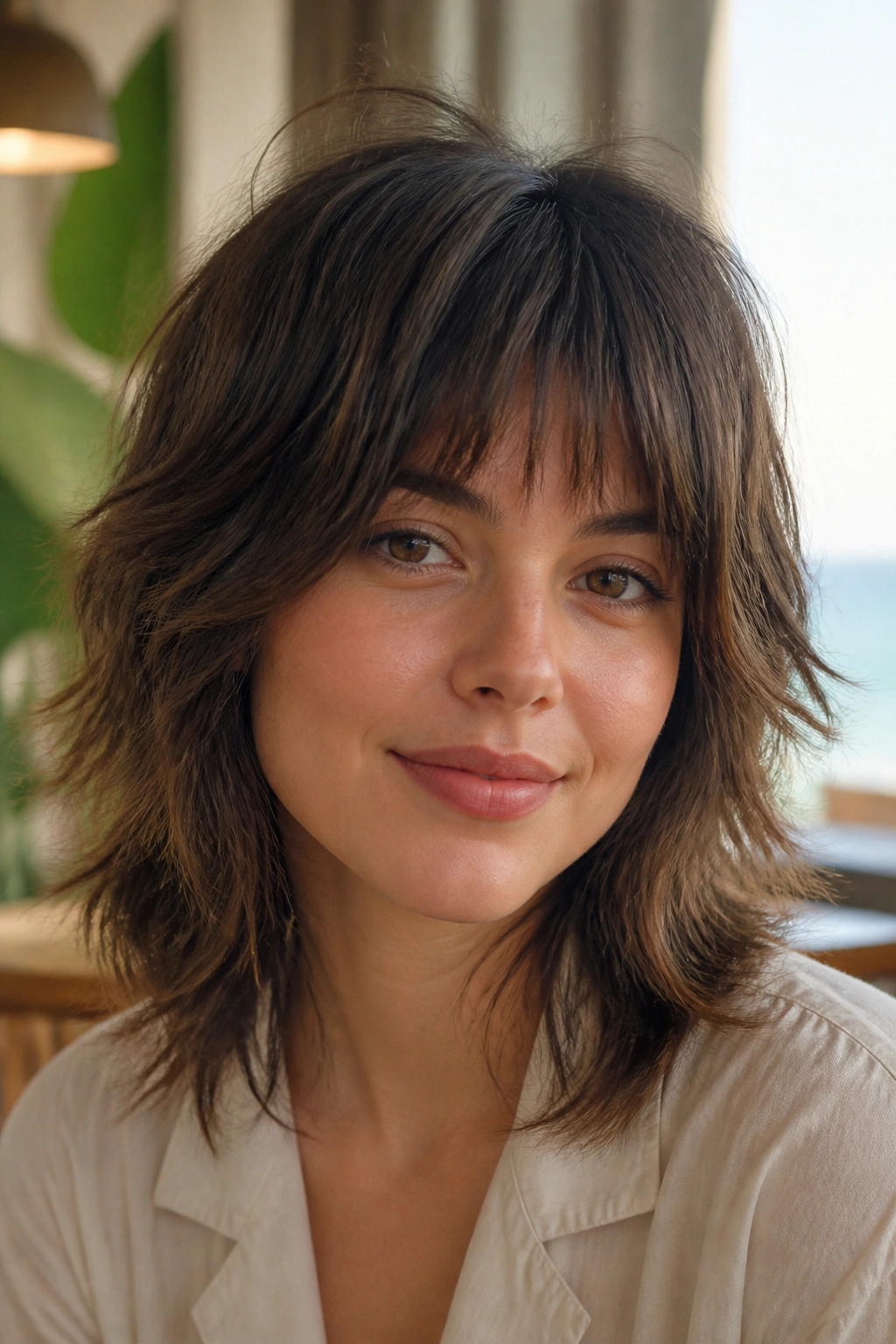 Real woman with soft shag featuring wispy, broken ends