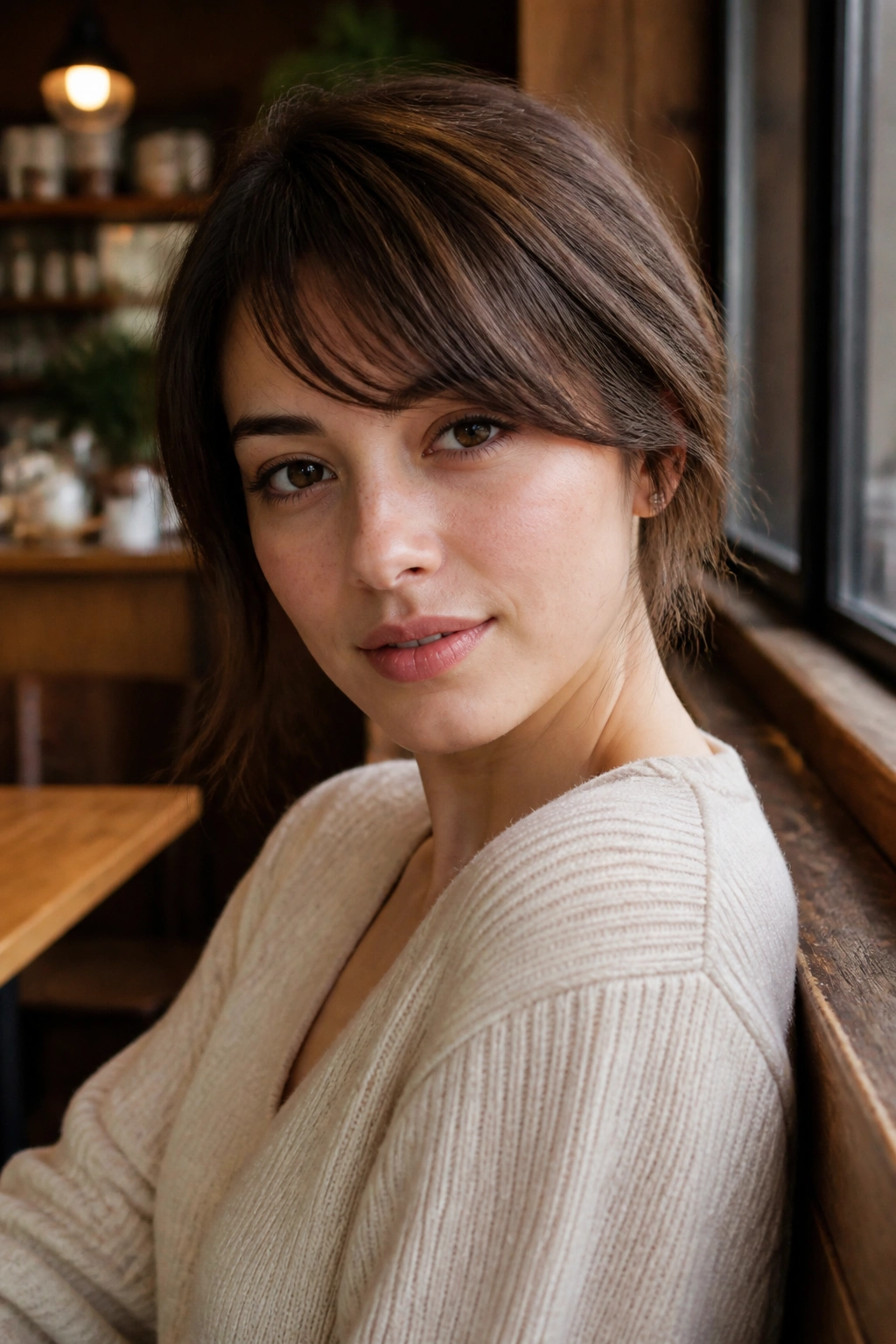 Portrait of a woman with soft side-swept bangs