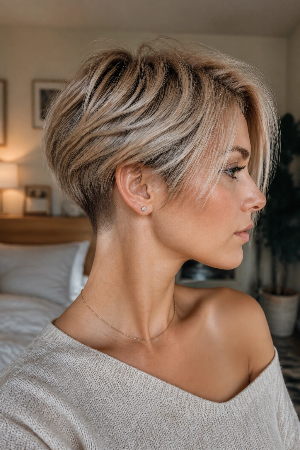 Real woman with soft undercut bob profile