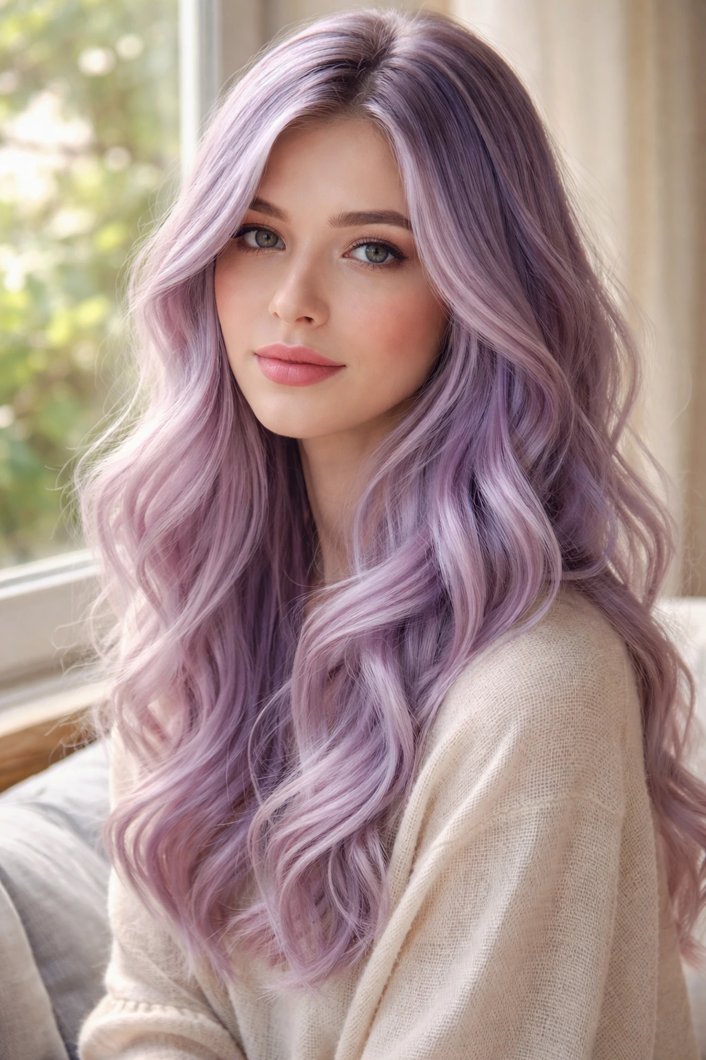 Close-up of soft violet balayage hair on a real person