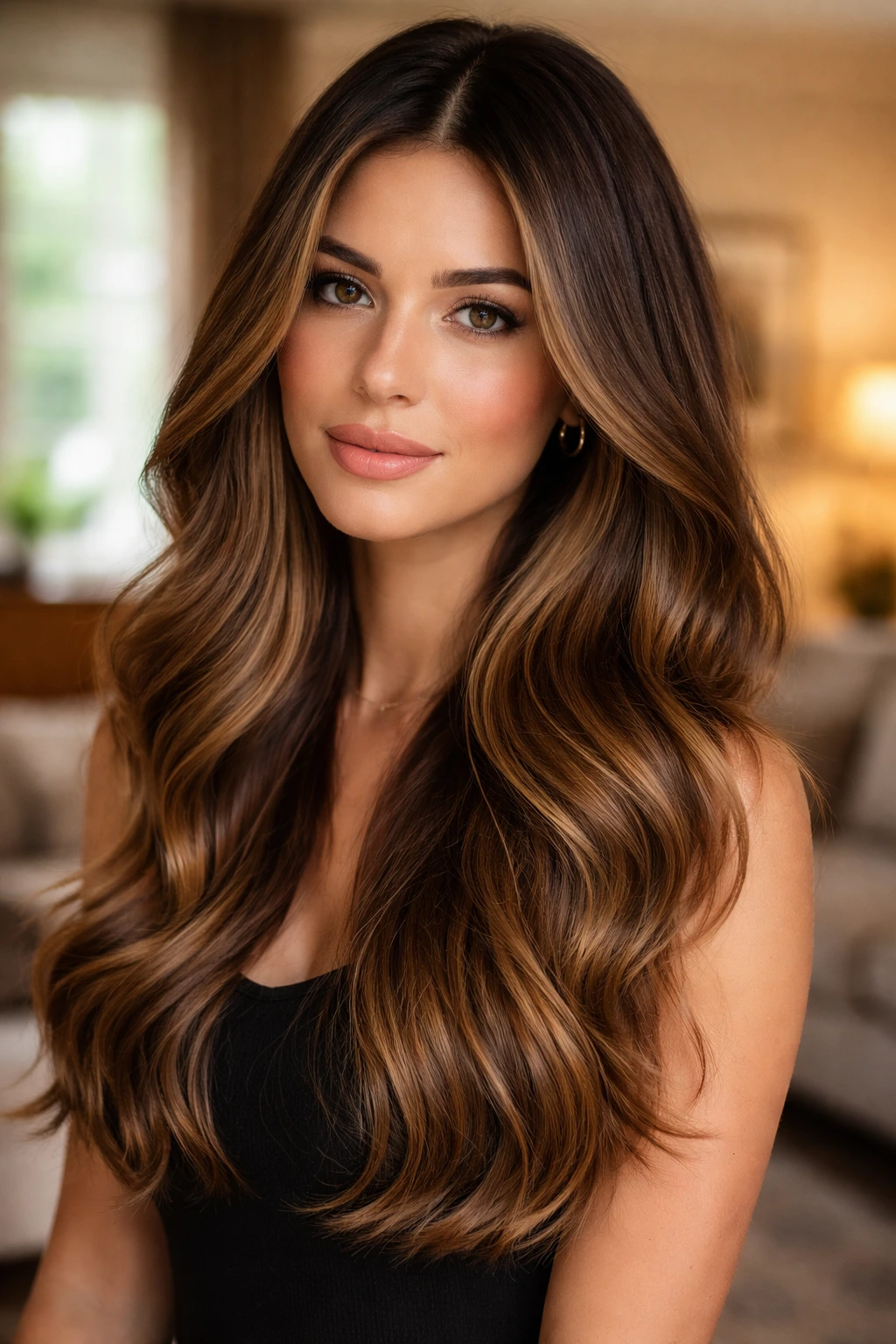 Close-up portrait of a woman with Sombré caramel hair gradient