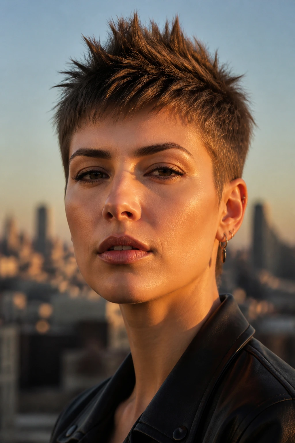 Portrait of a real person with a matte-finish spiky textured crop