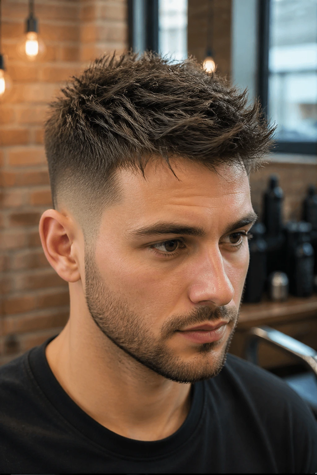 Portrait of a man with a spiky layered cut showing soft spikes