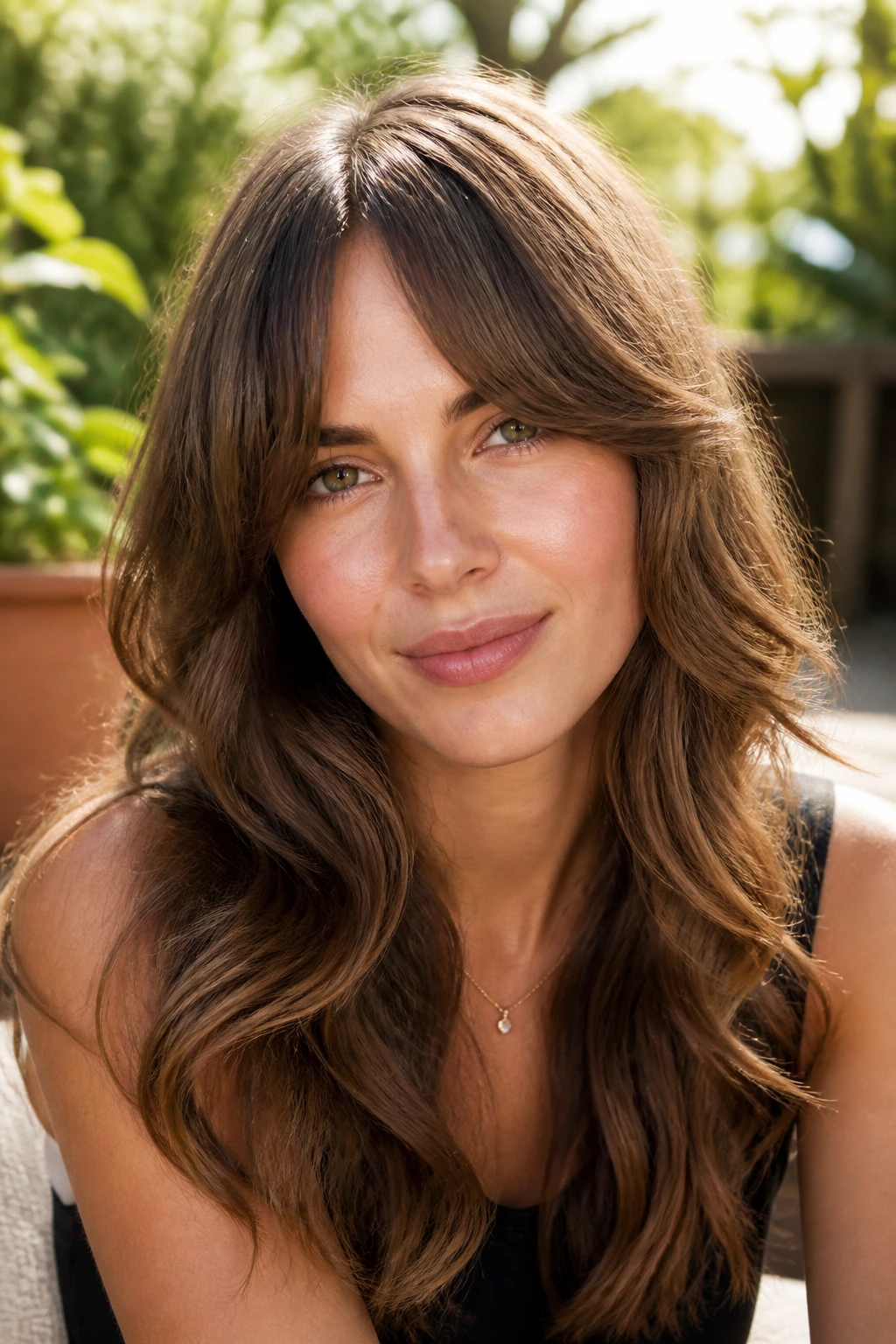 Real woman with split fringe and loose waves