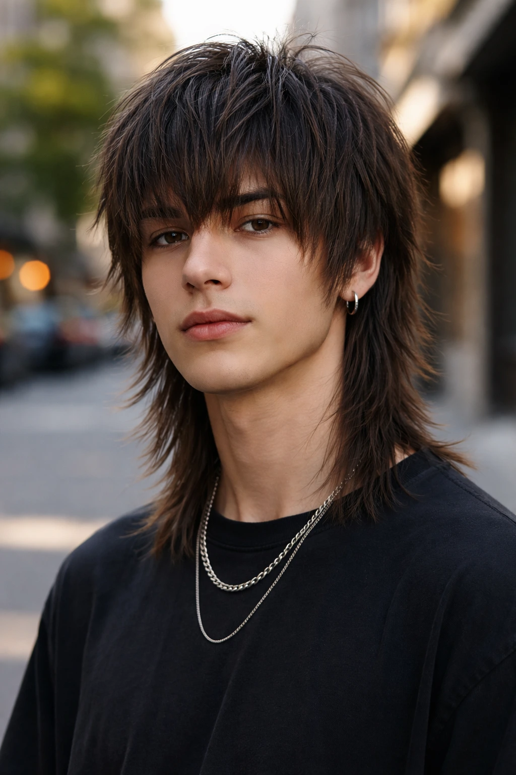 Close-up of person with straight hair wolf cut showing layered texture