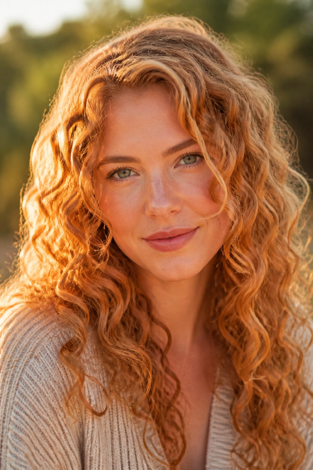 Close-up of a real person with strawberry blonde hair and subtle copper highlights near the face.