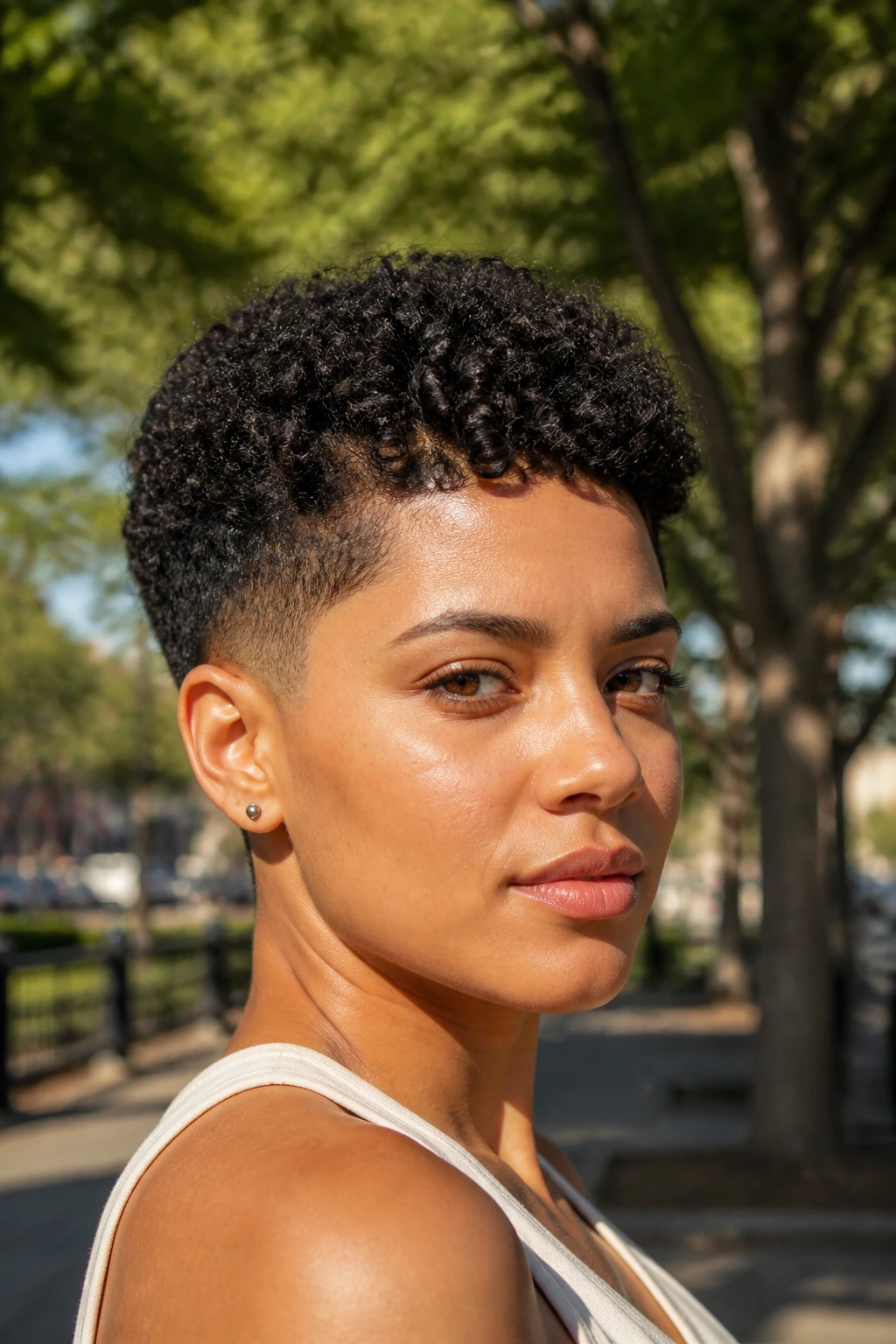 Portrait of a person with tapered coil crop and clean sides.