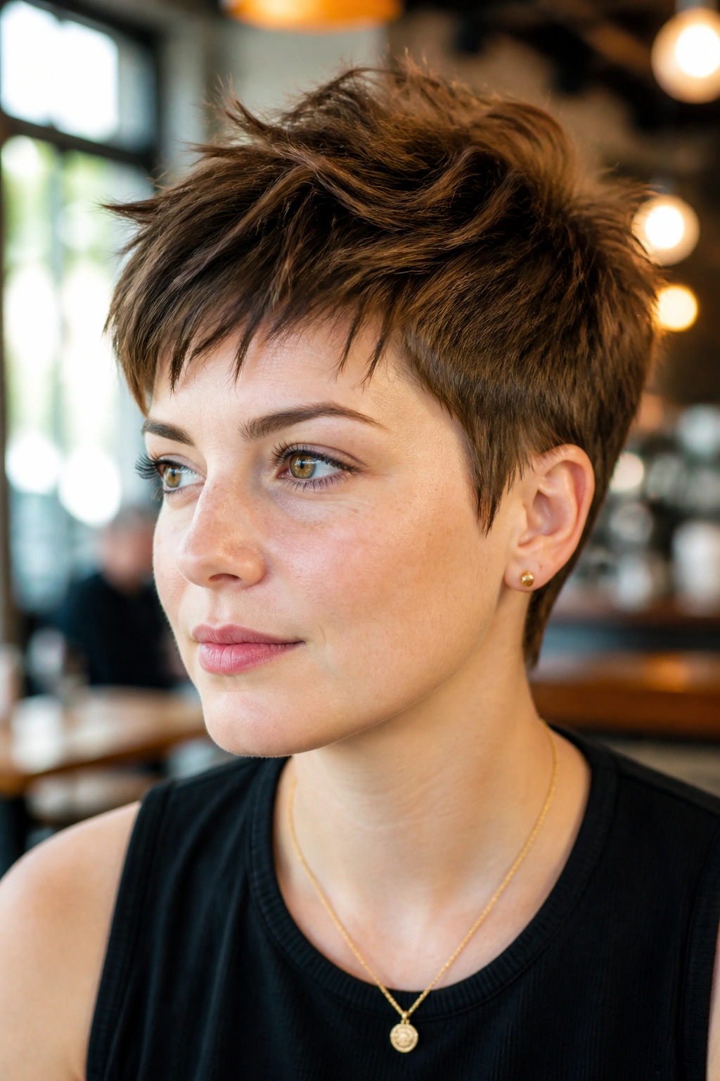 Close-up of a real person with Tapered Crop With Choppy Texture hairstyle