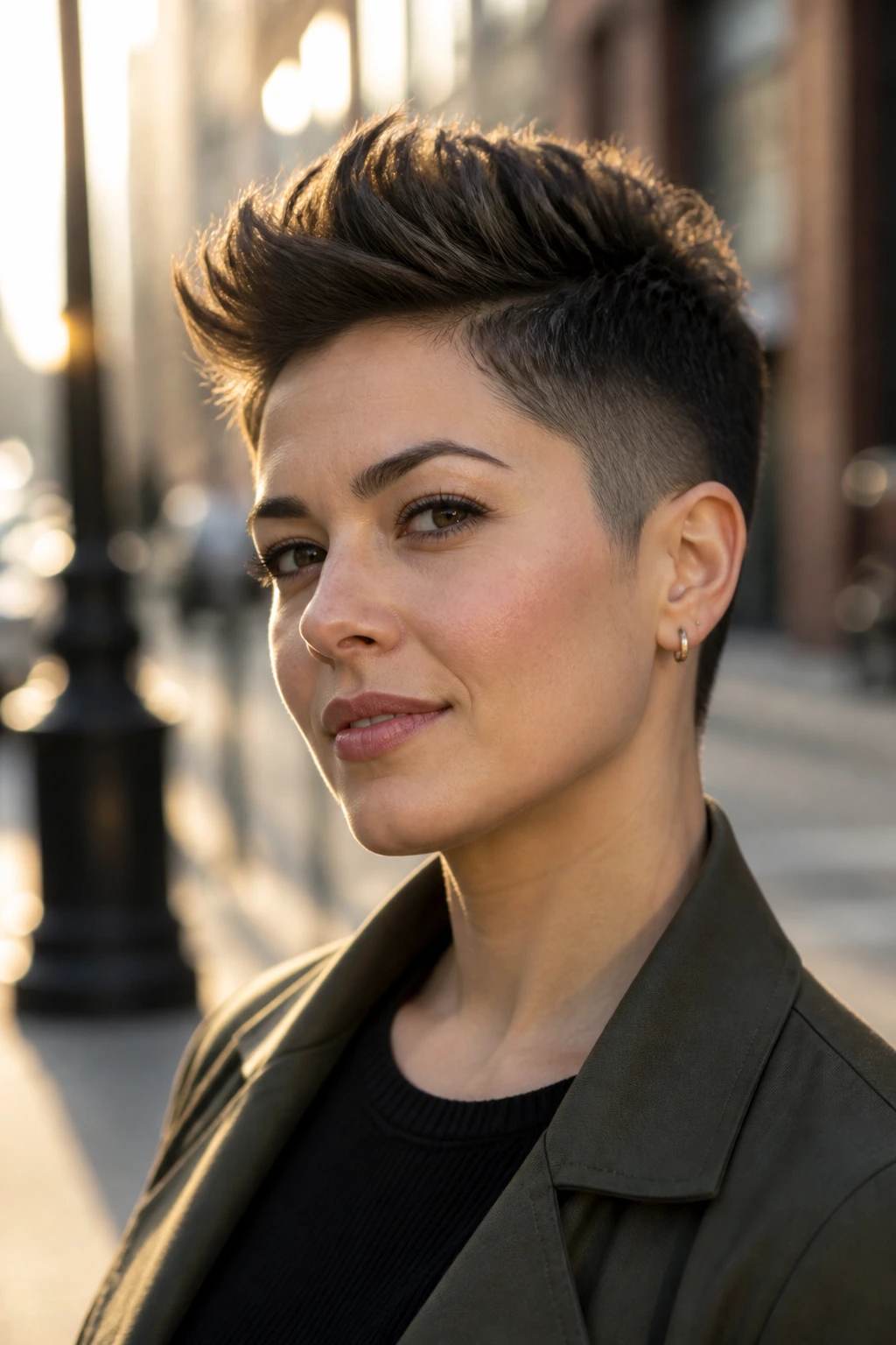 Portrait of a person with a tapered crop and extra height on top