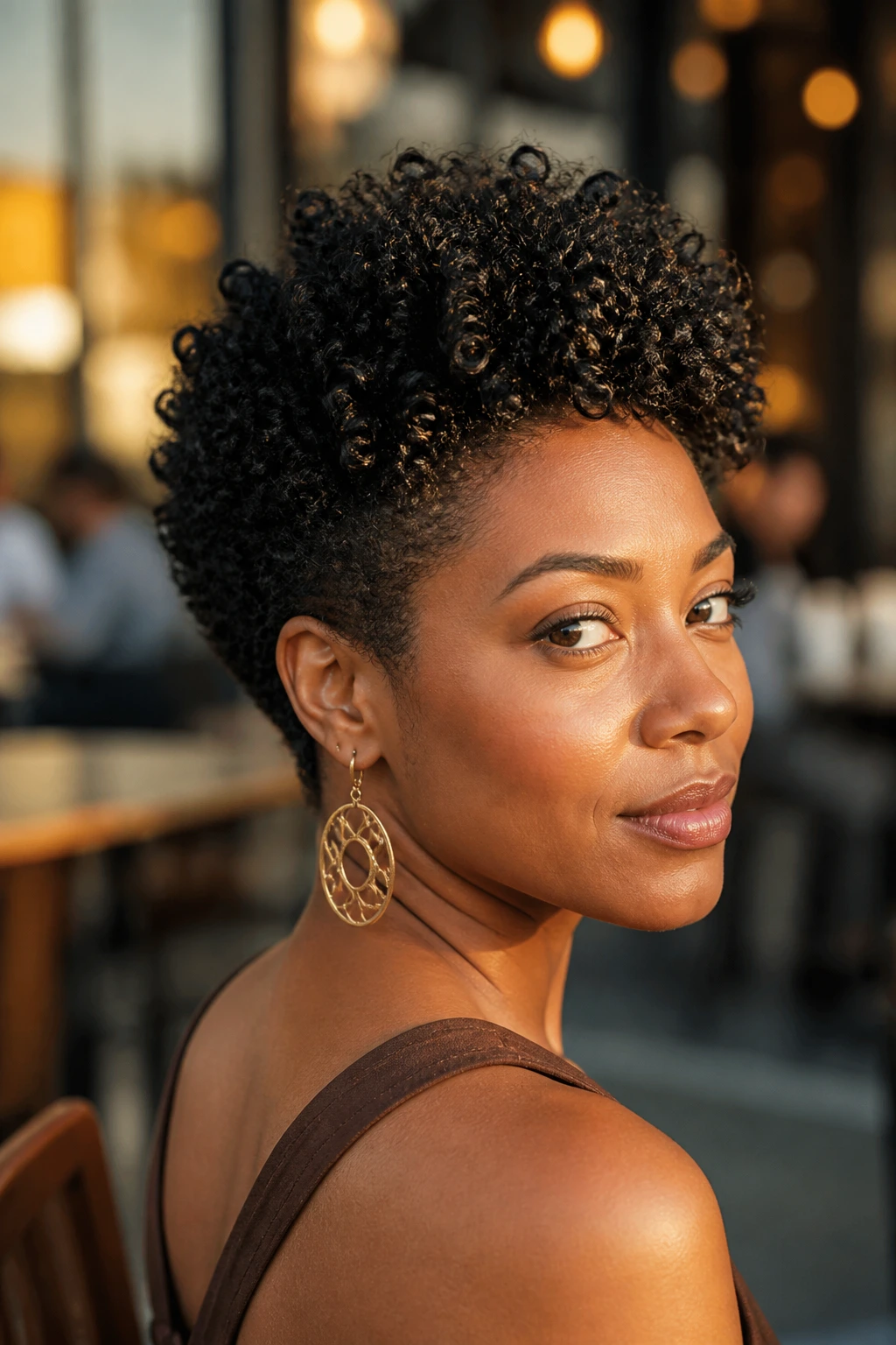 Portrait of a real person with a tapered cut for tight coils, short sides, long crown