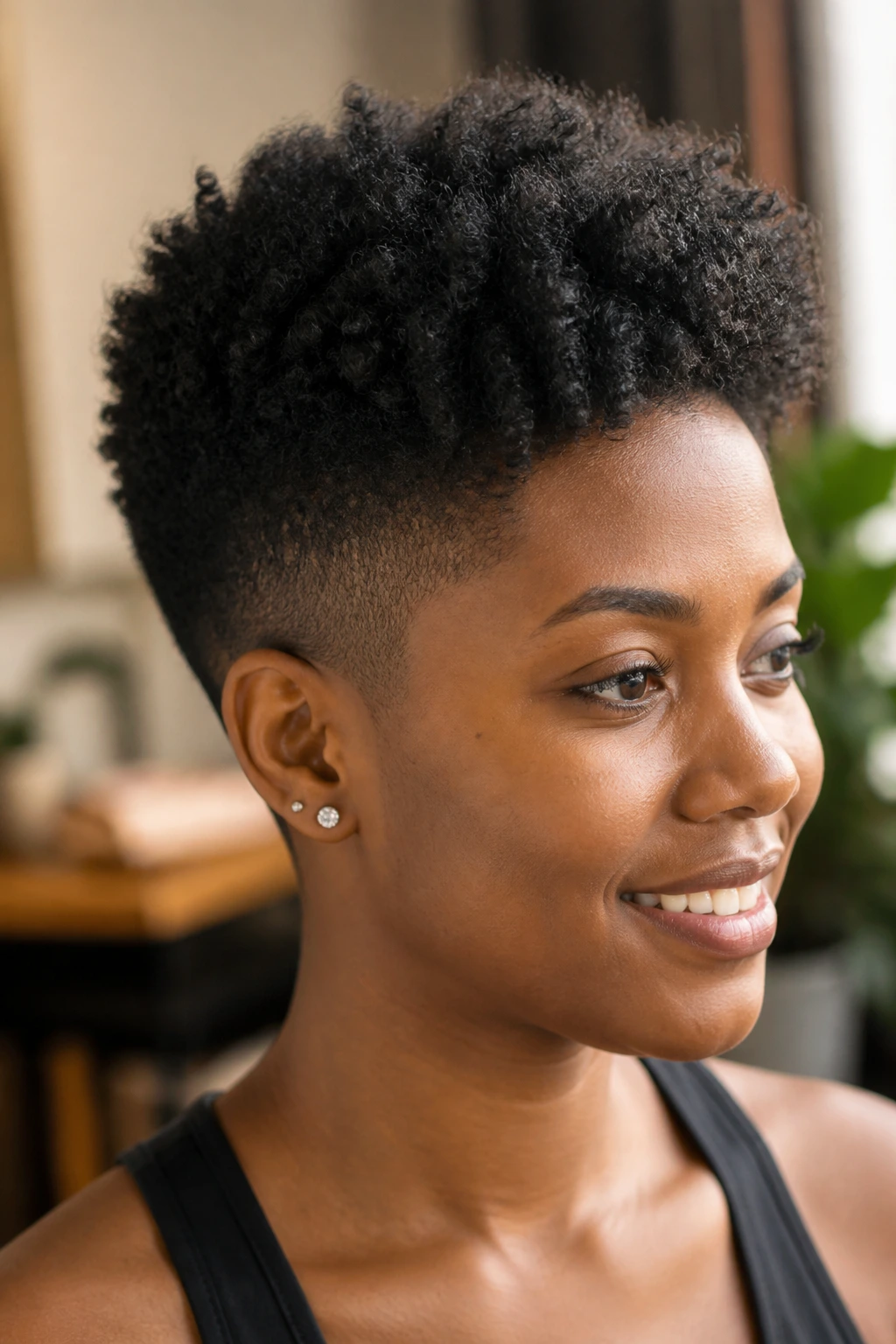 Real person with tapered cut on coily hair