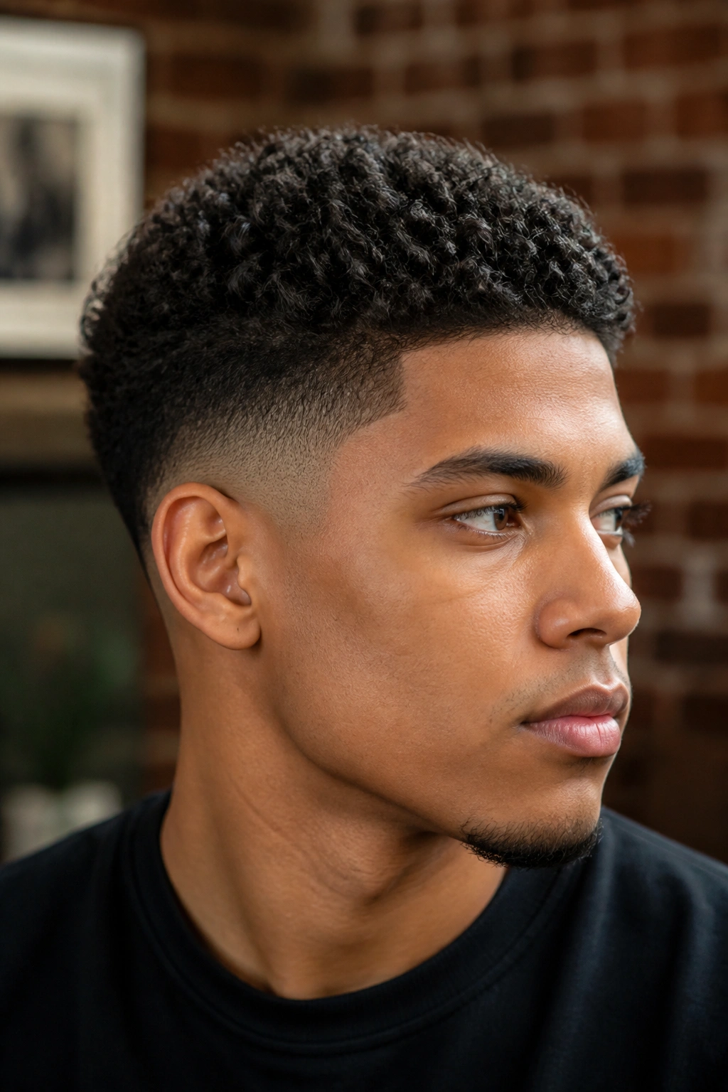 Close-up of a person with a tapered cut showing defined coils.