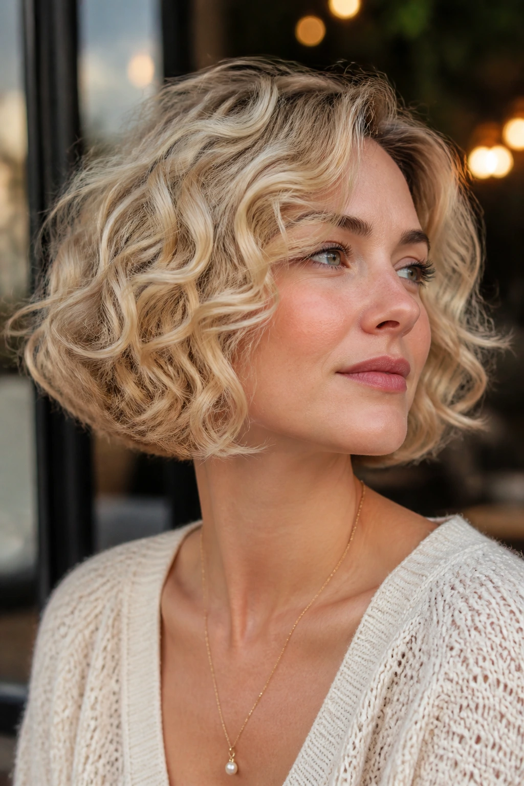 Portrait of woman with tapered jaw-length bob and soft ends