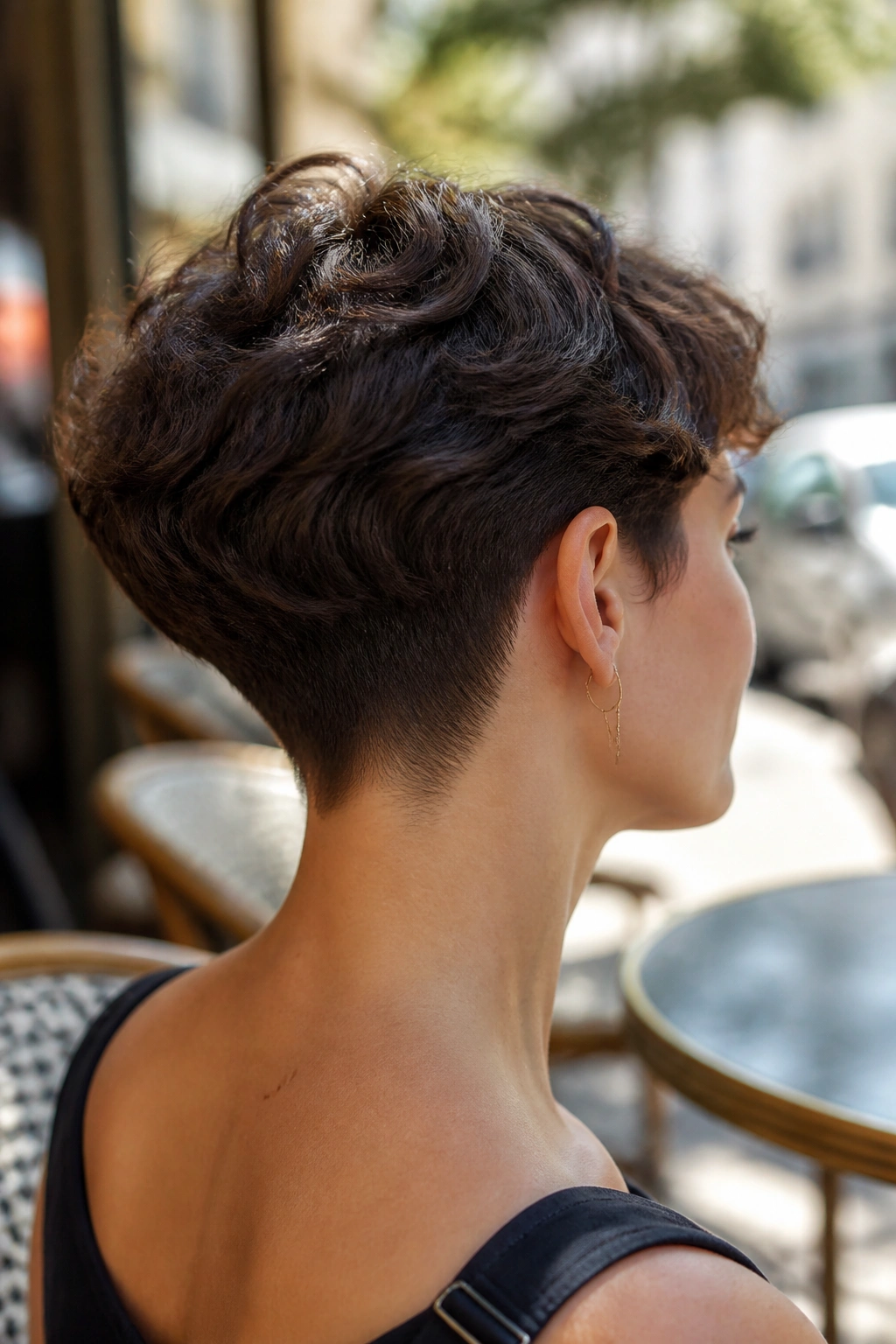 Back/side profile of a real person with a tapered nape crop