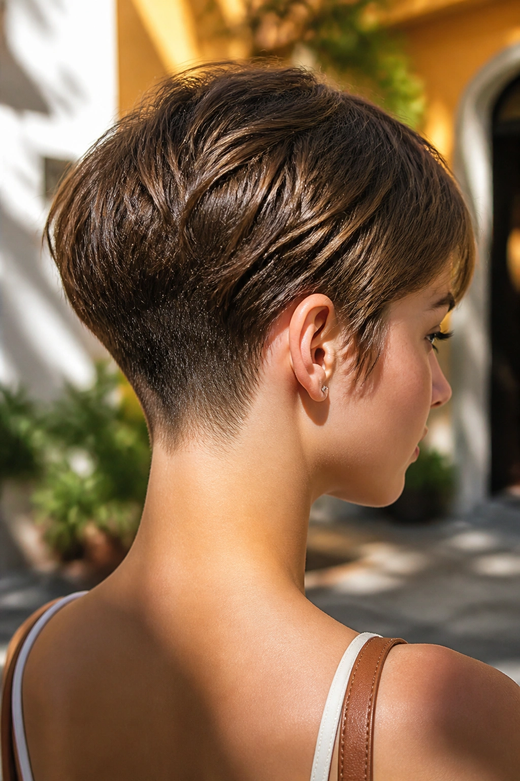 Close-up showing a tapered nape cut from a 3/4 rear view