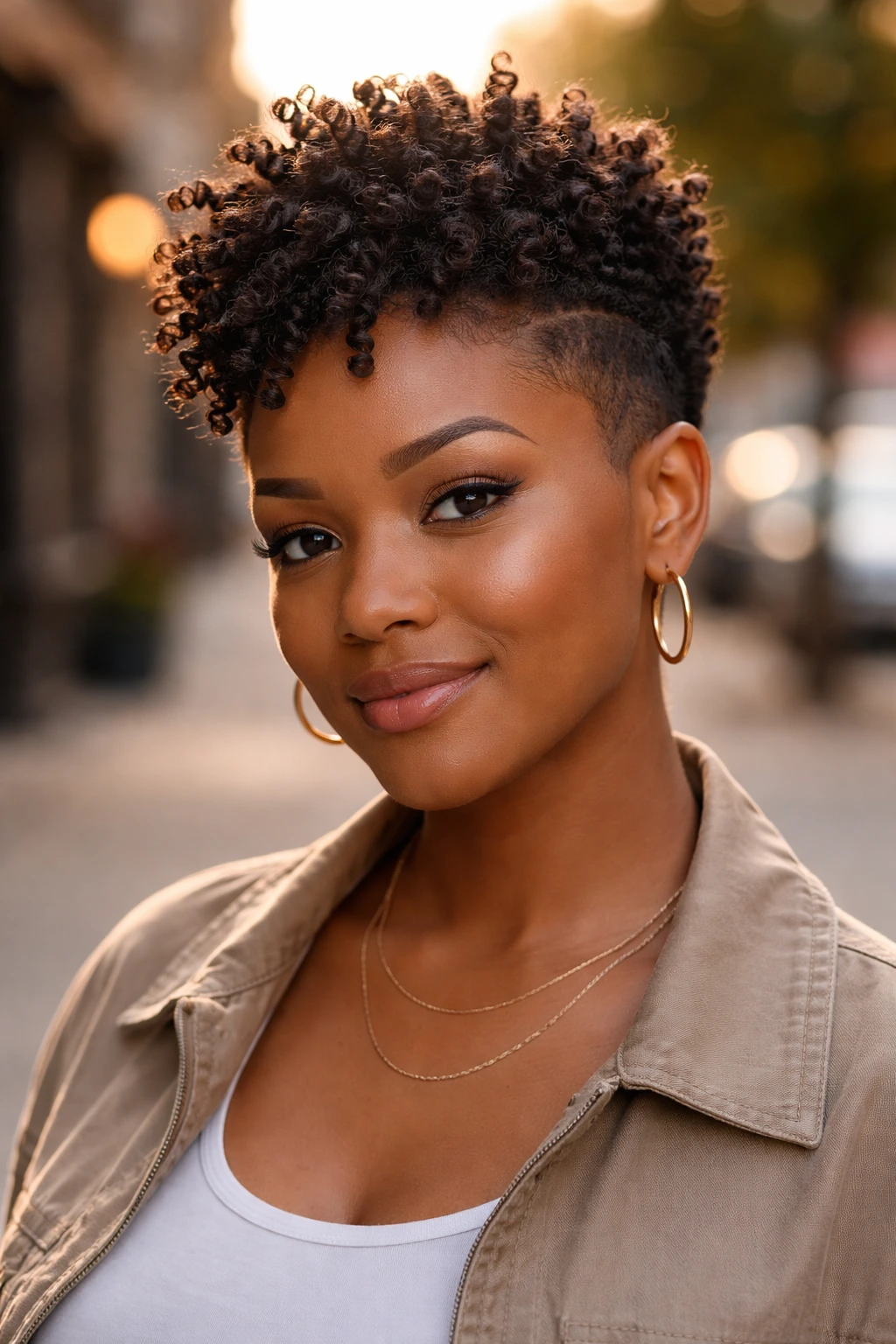 Tapered twist-out cut close-up portrait on real person