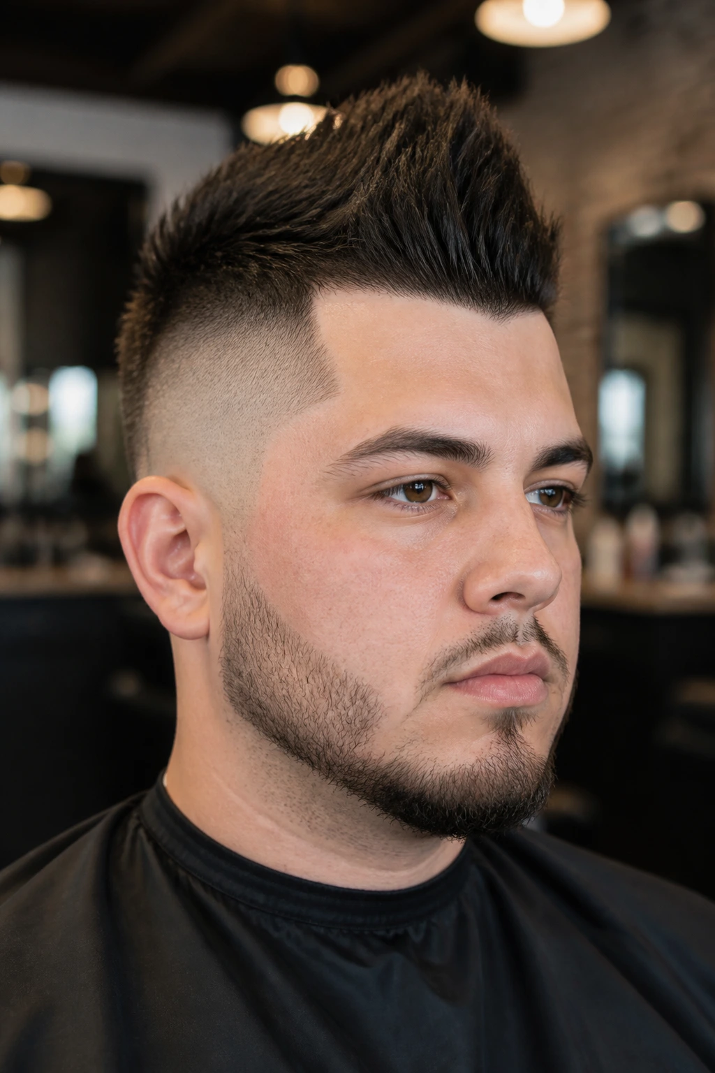 Close-up portrait with temple fade and centered mohawk