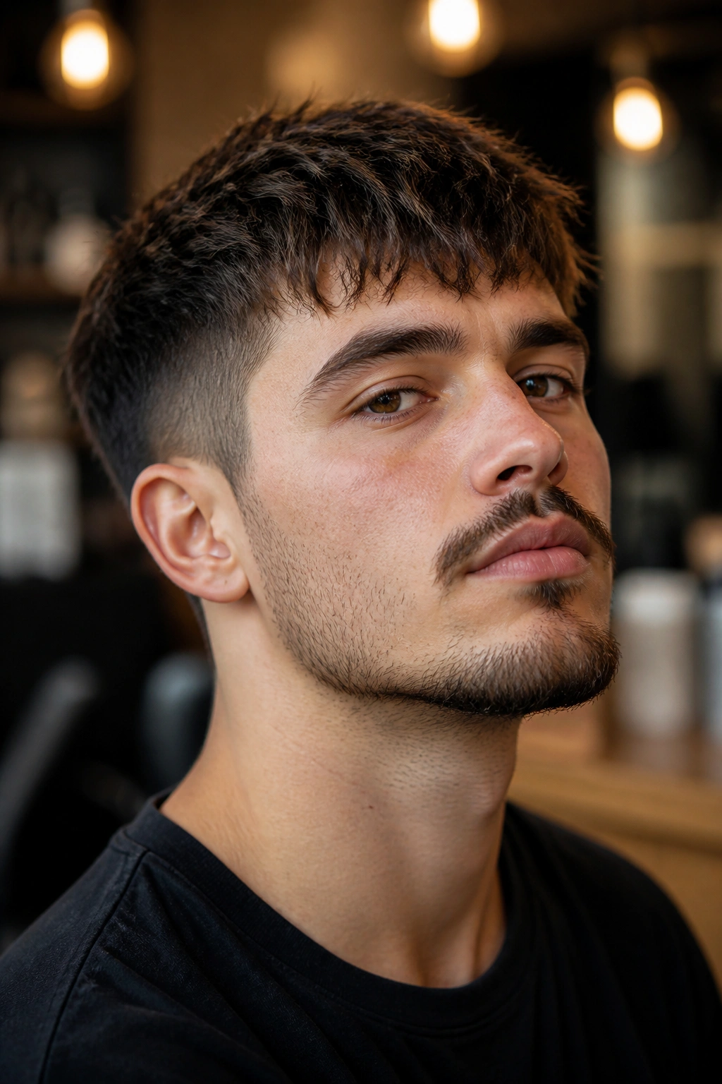 Close-up of a man with a textured crop hairstyle