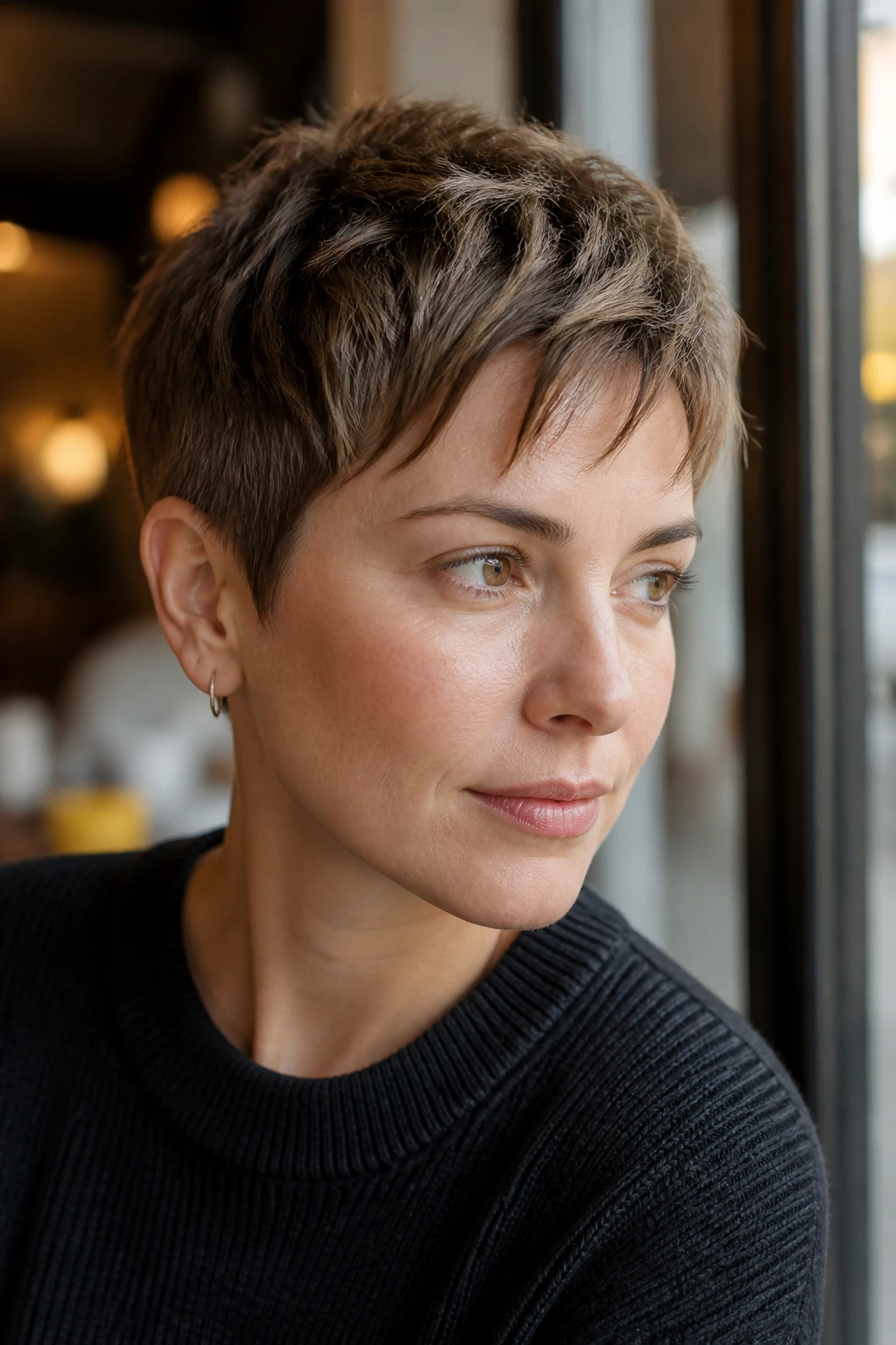Close-up portrait of a person with a textured crop and piecey fringe.