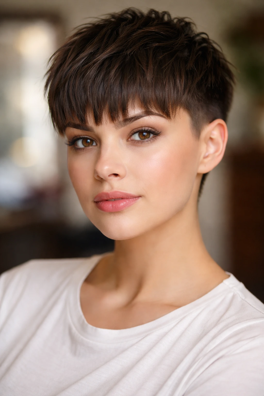 Close-up of textured fringe with undercut on a real person