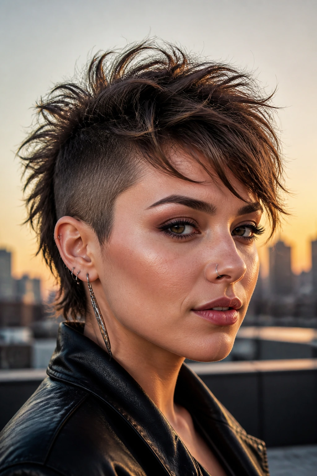 Close-up of The Textured Mohawk Shag on a real person with center long hair and tight sides