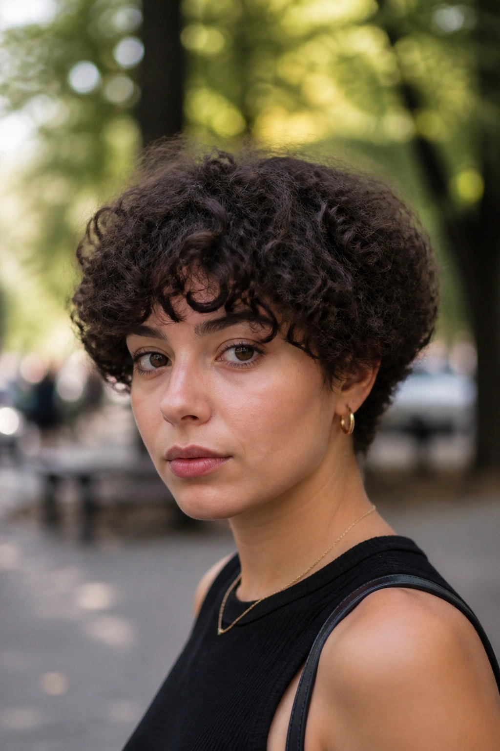Close-up of a real person with a textured mushroom crown hairstyle