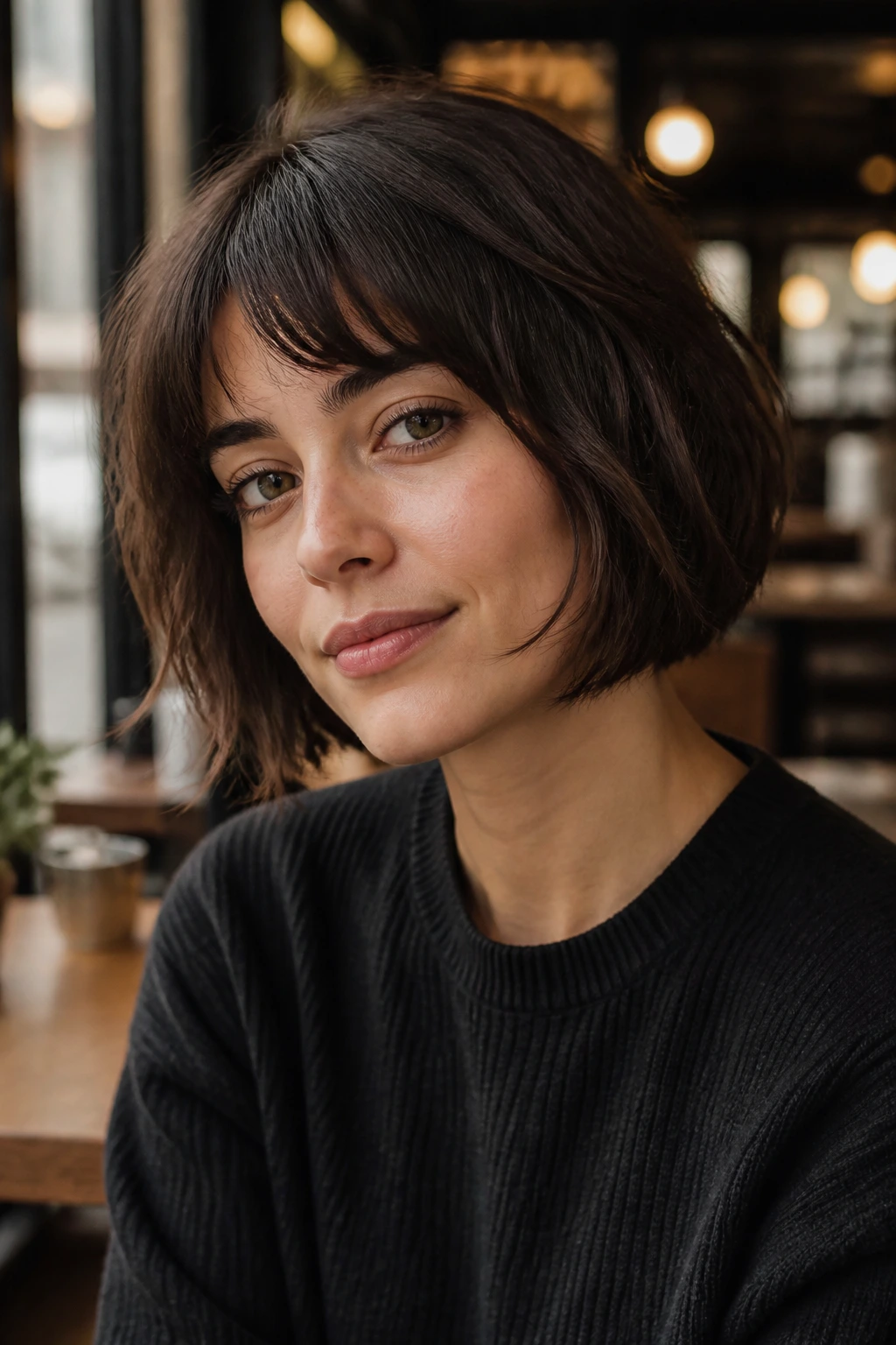 Portrait of a person with a textured pageboy and soft edges.