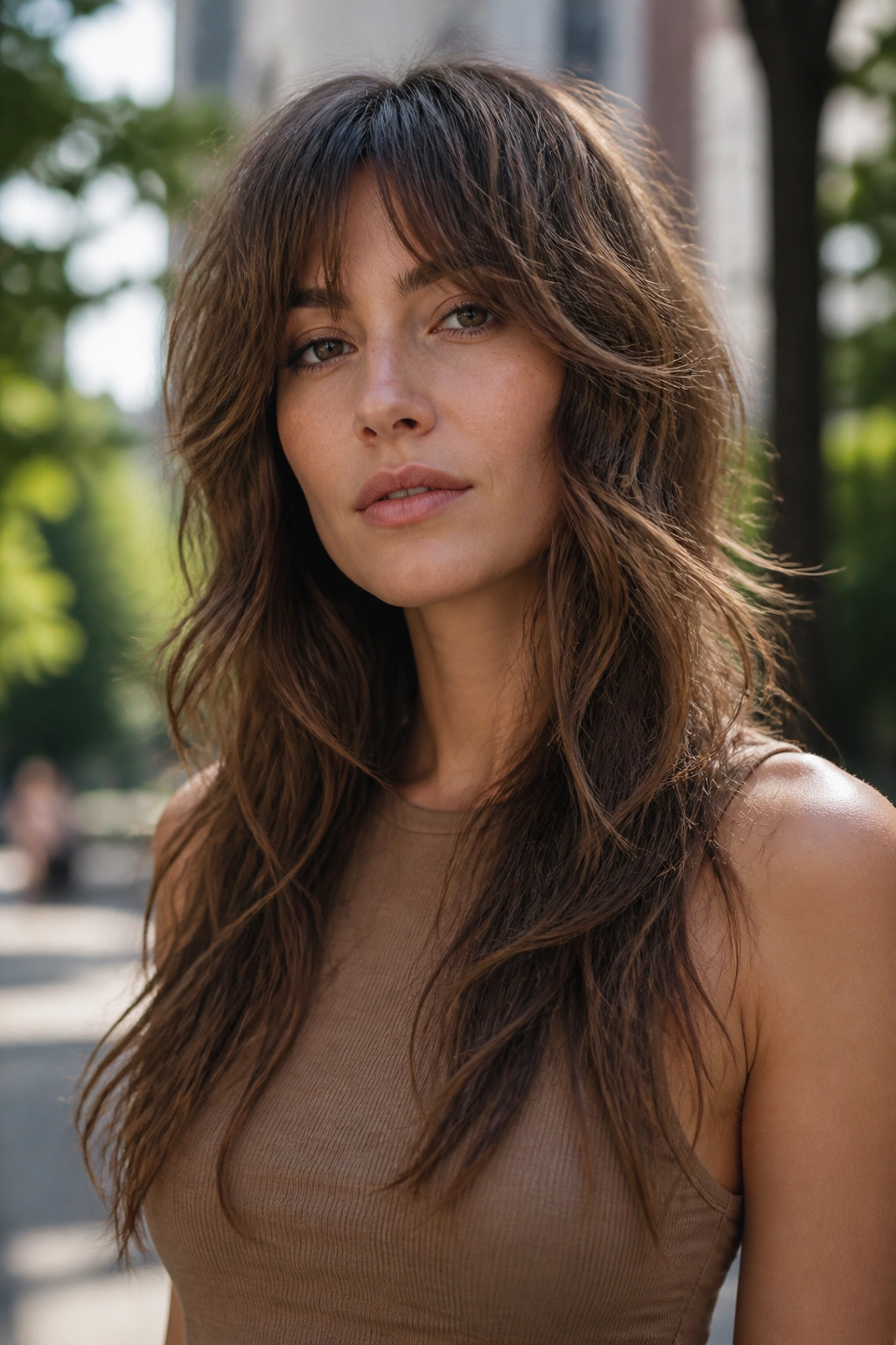 Portrait of a real woman with textured long shag layers