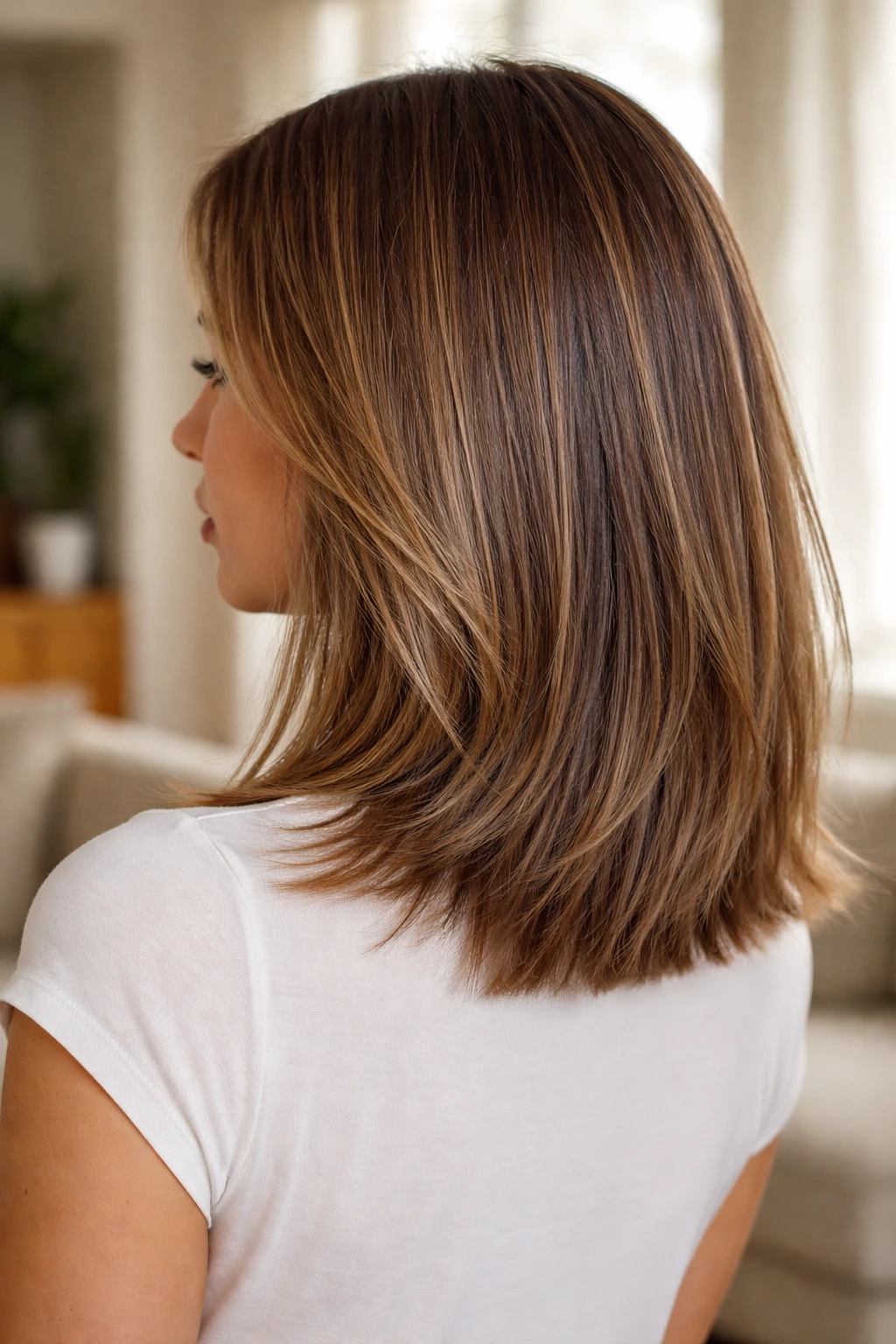 Portrait of real person with texturized lob ends