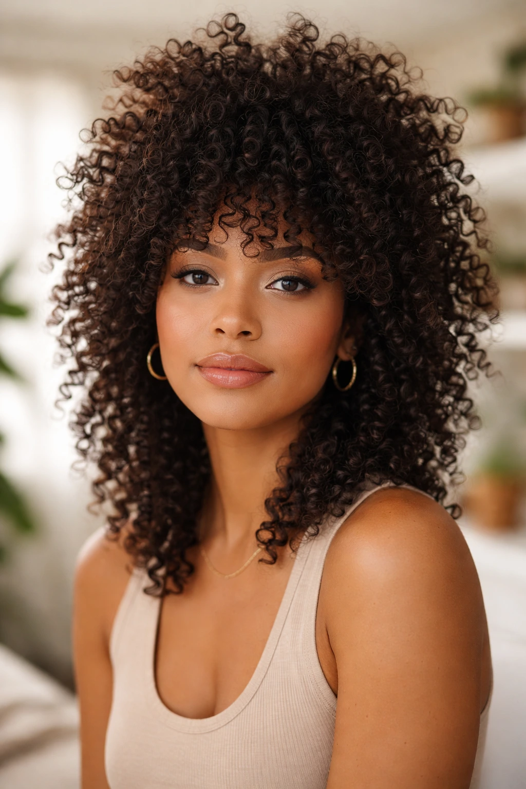Real person with tight coil shag showing vertical volume