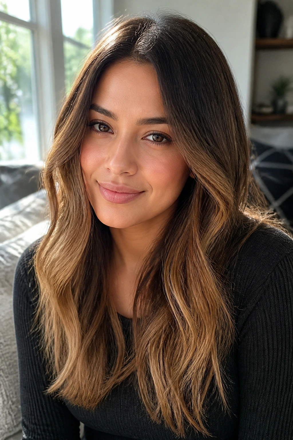 Close-up of a real woman with toffee bronde hair showing depth and dimension