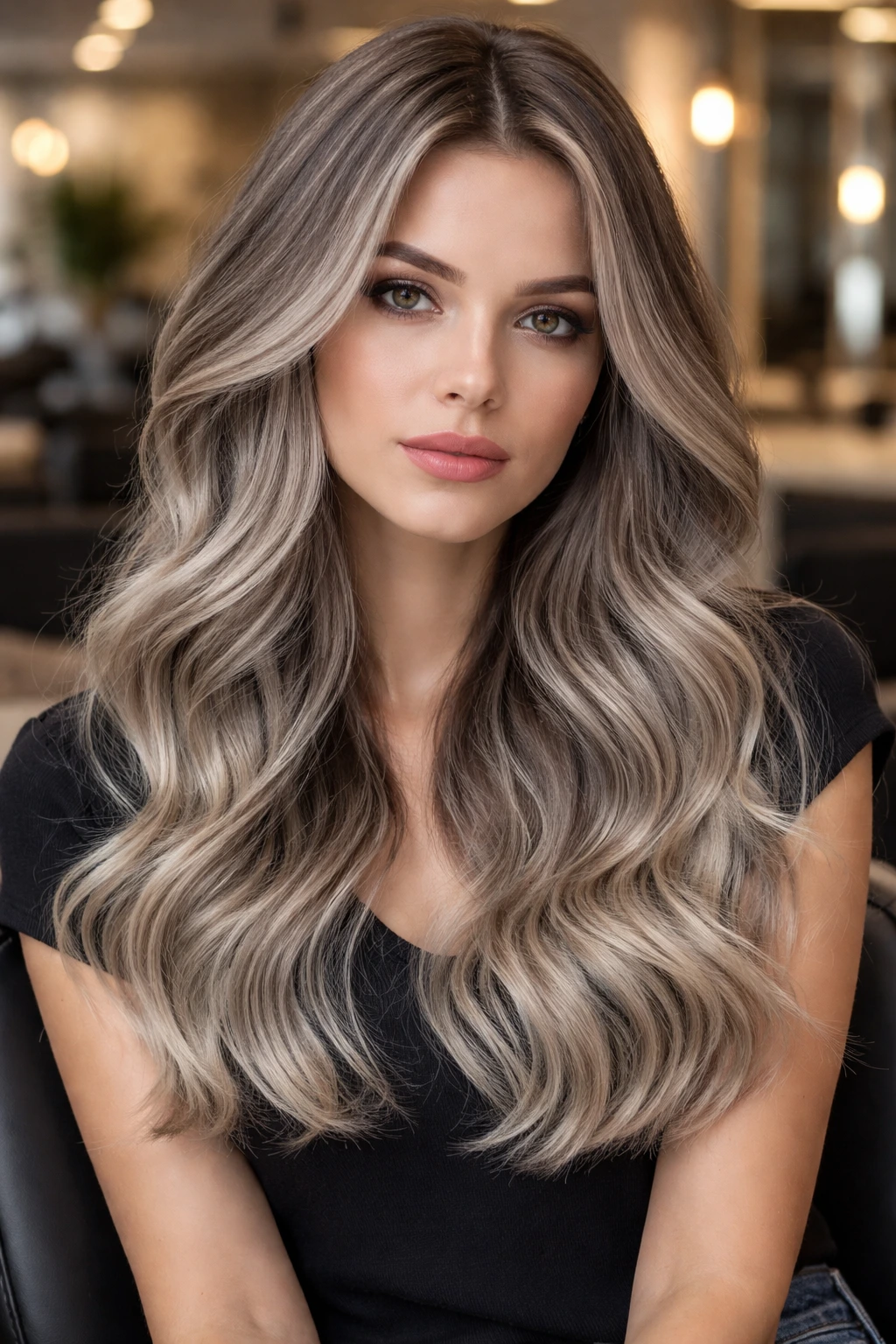 Close-up of ash hair depth and tonal variation in a real person