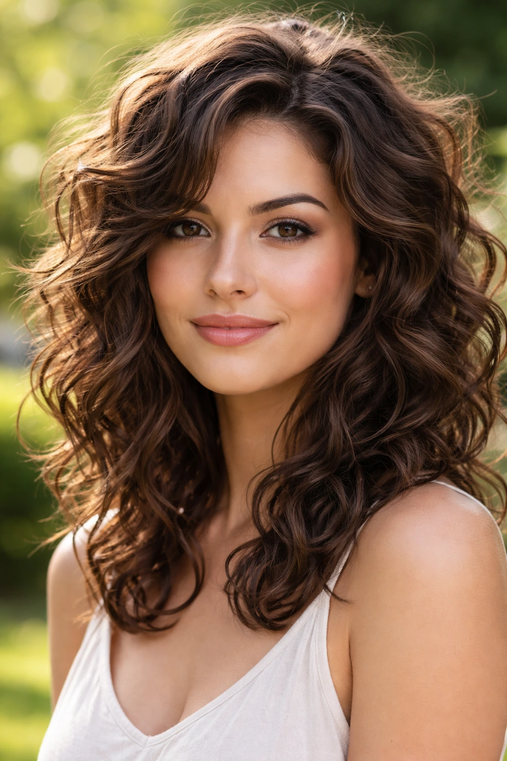 Brunette woman with tousled curly hair
