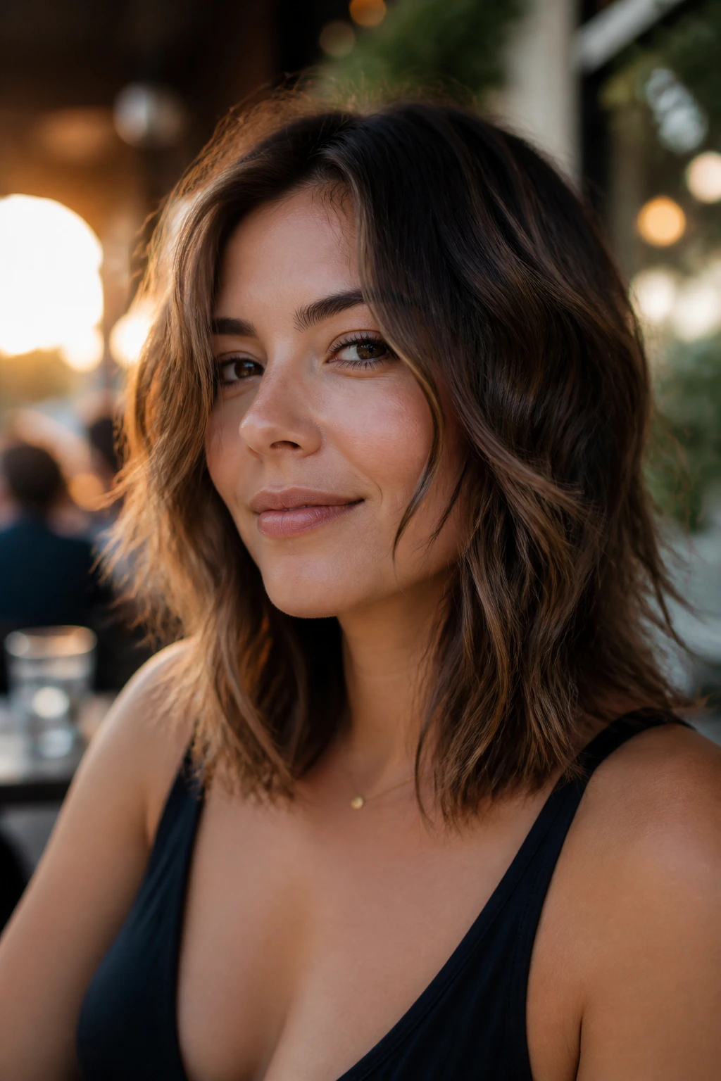 Real woman with tousled lob and cheek-grazing layers